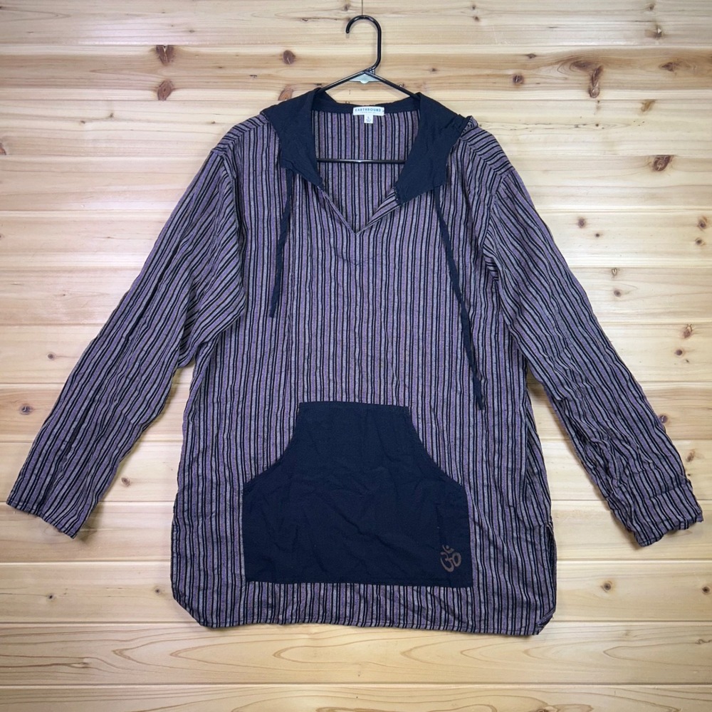Earthbound Hoodie Womens Large Multicolor Striped Om Symbol Long Sleeve Tunic